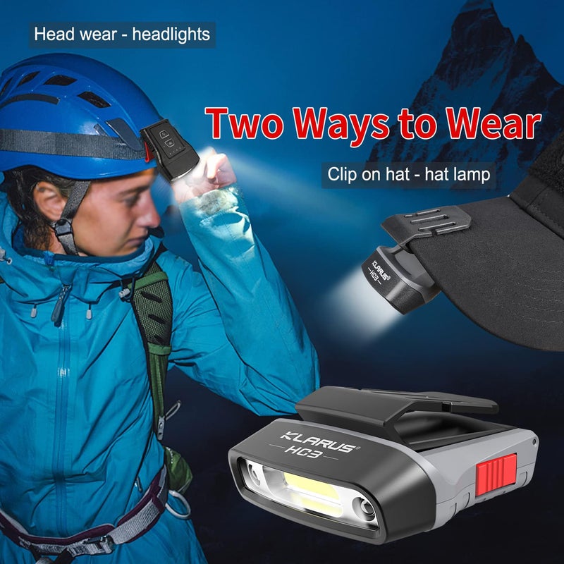 klarus HC3 Rechargeable Motion Sensor Cap Visor Light - 100 Lumens COB LED Clip on Hat Light - Headlamp Flashlight with Red Light for Fishing Running Camping Reading - Image 2